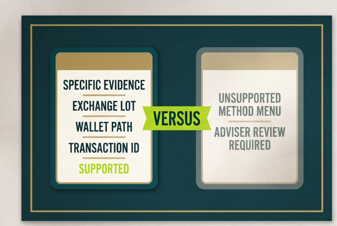 Australian crypto parcel evidence compared with unsupported method selection