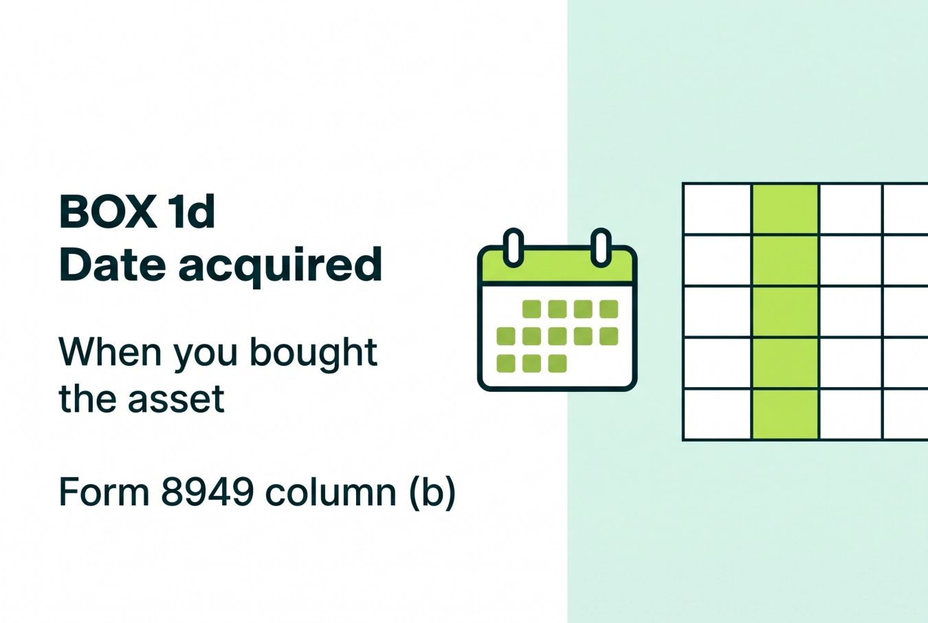 Form 1099-DA box 1d showing the acquisition date flowing to Form 8949 column b