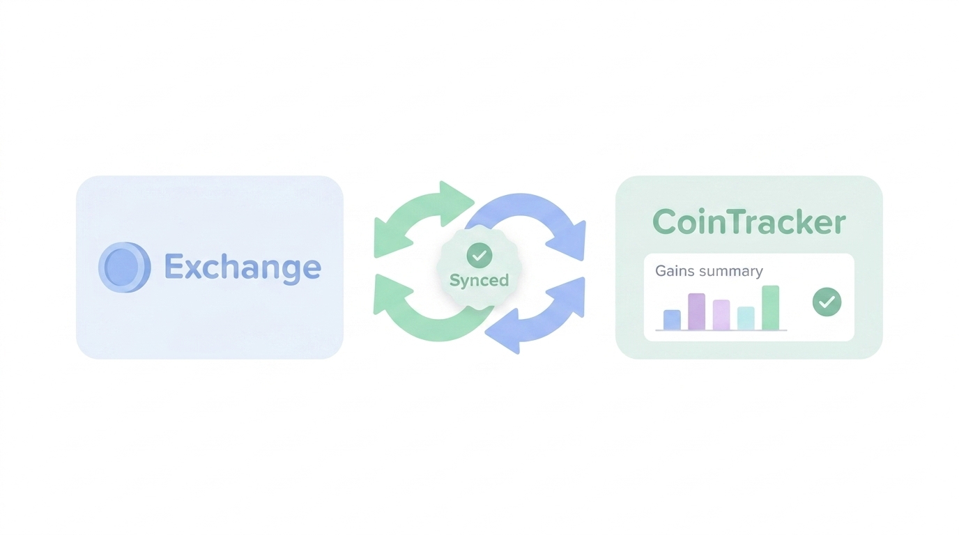 CoinTracker crypto tax software syncing a Coinbase style exchange account into a clean tax dashboard