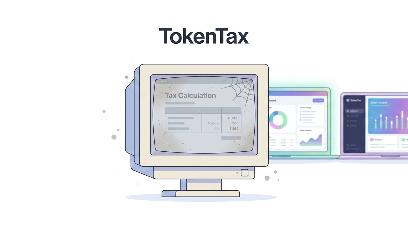 TokenTax as legacy crypto tax software: a dated desktop interface falling behind newer, more capable tools
