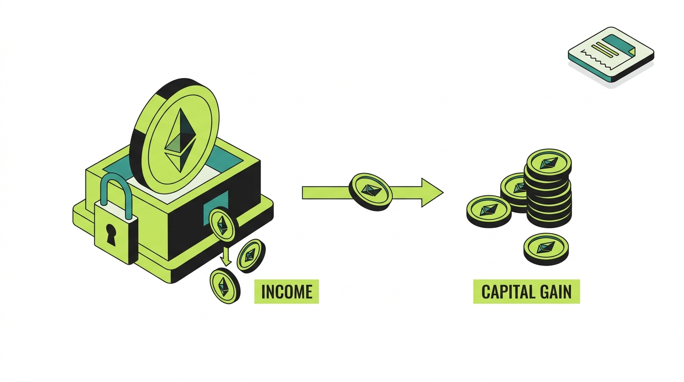 How crypto staking is taxed: rewards are ordinary income when received, then a capital gain or loss when the reward tokens are later sold