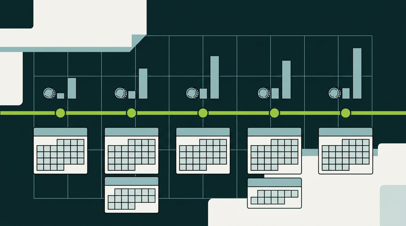 Horizontal timeline showing fair market value at each reward event