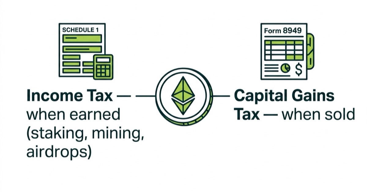 Visual showing the difference between crypto income and capital gains