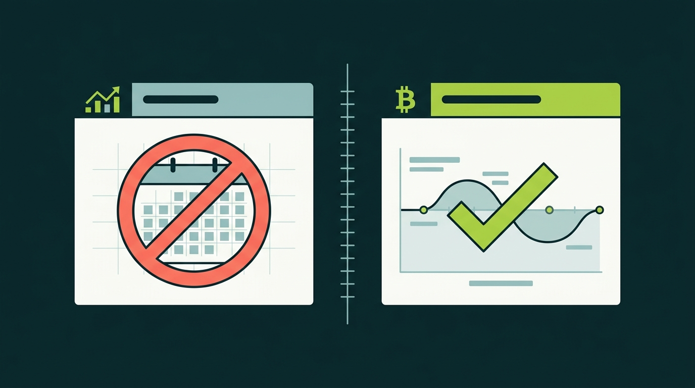 Side-by-side wash sale rule comparison showing stocks restricted versus crypto unrestricted