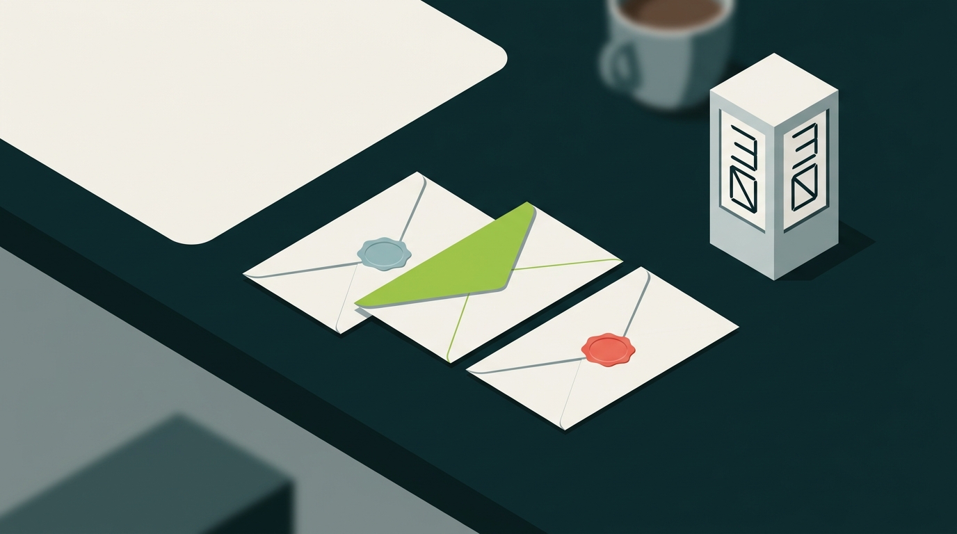 Isometric scene of three IRS letter envelopes with countdown timer