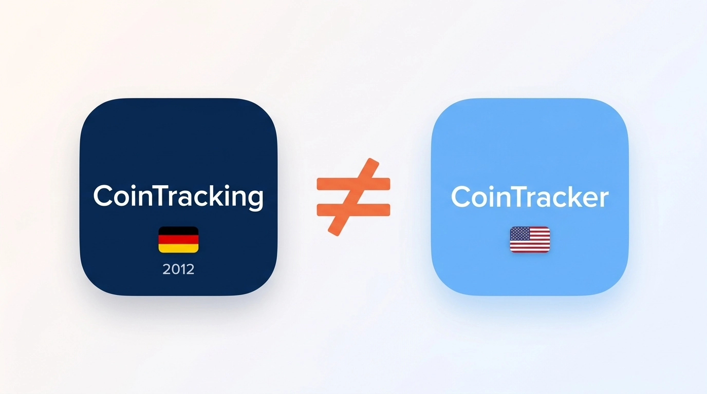 Illustration distinguishing CoinTracking, the German platform founded in 2012, from CoinTracker, the newer San Francisco company