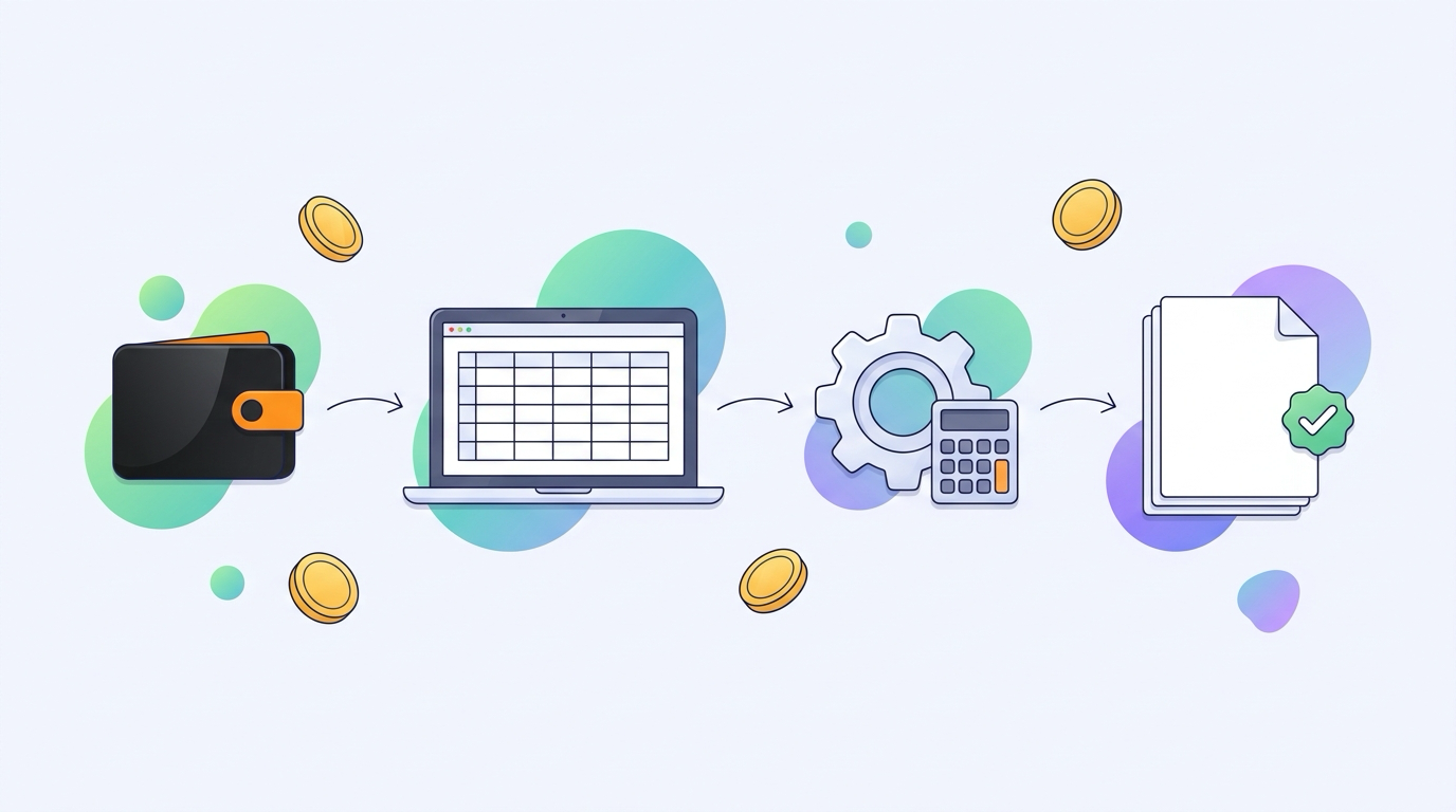 Step by step illustration of exporting hardware wallet history into tax software and producing tax forms