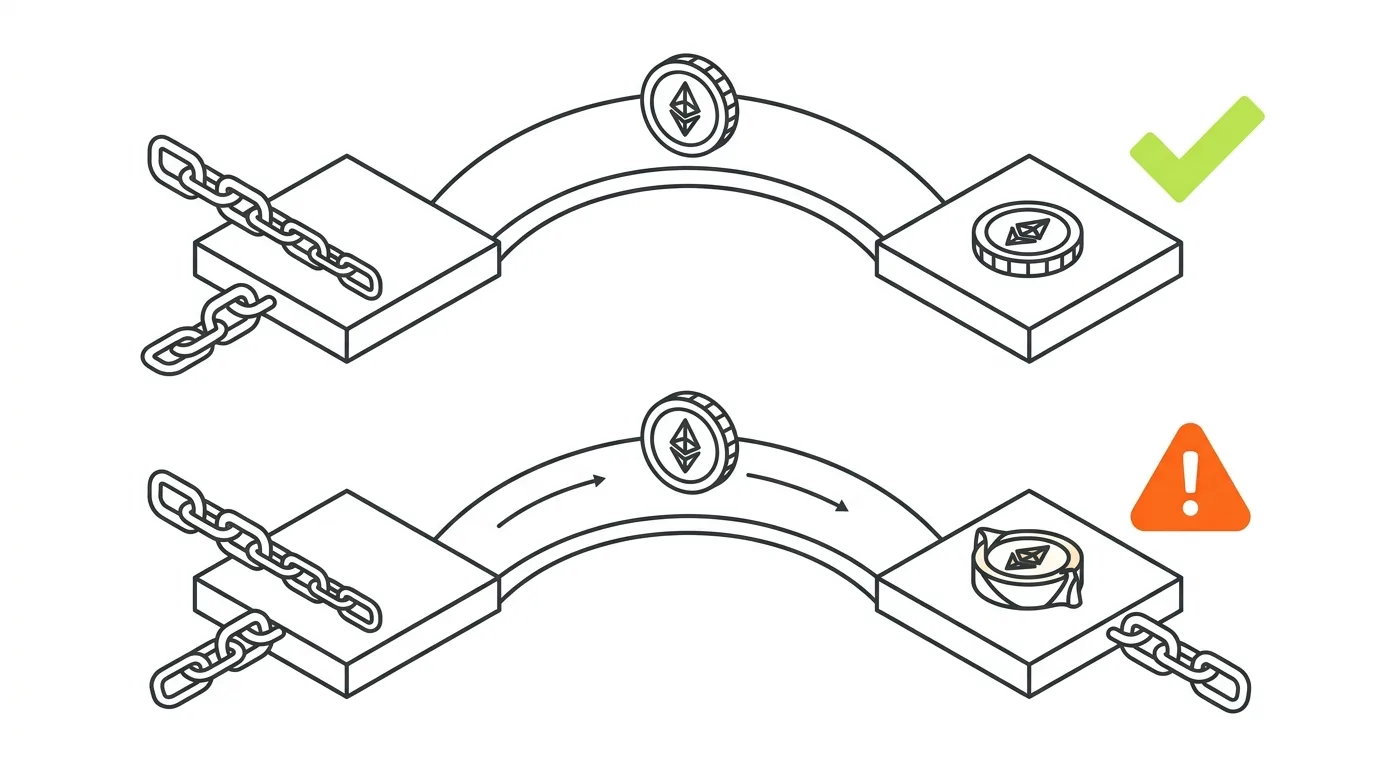 Diagram showing taxable versus non-taxable crypto bridge scenarios across chains
