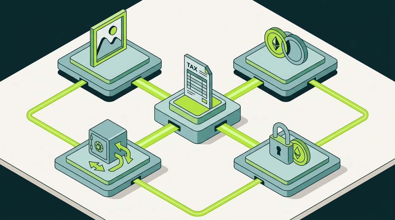 Isometric DeFi network with NFT, liquidity pool, lending, and staking platforms