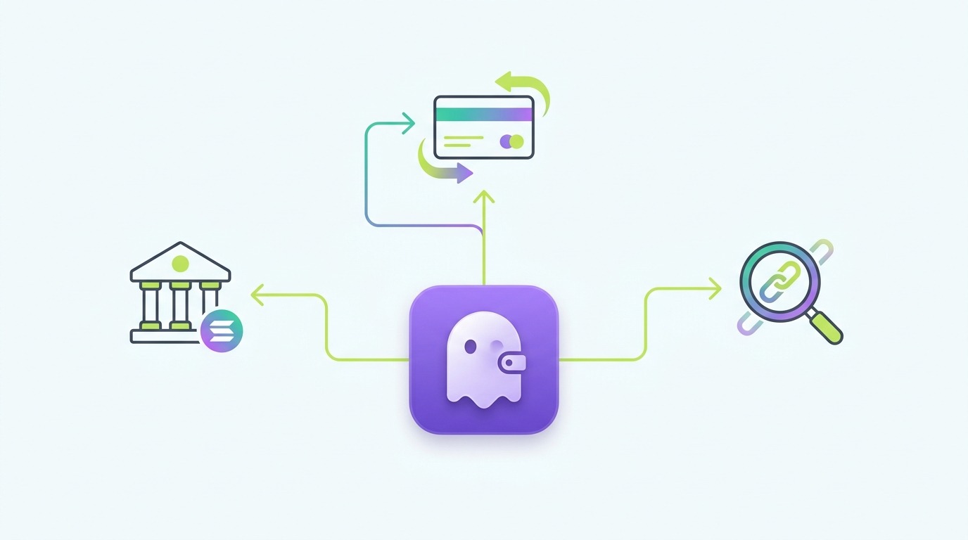 How a self-custody Phantom wallet connects to identifiable on-chain touchpoints like exchanges and fiat ramps