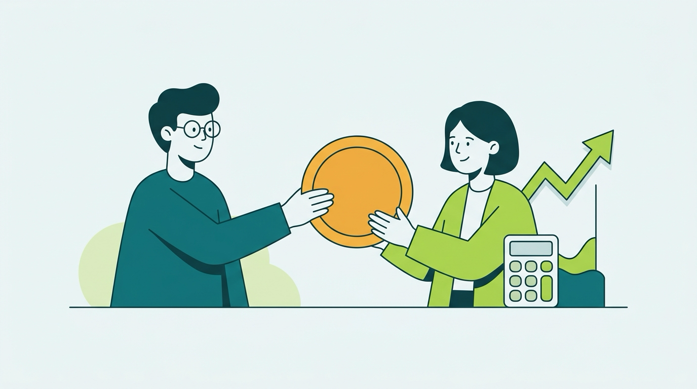 Count On Sheep | Selling Bitcoin taxes 2026 guide hero illustration showing a bitcoin sale and tax calculation