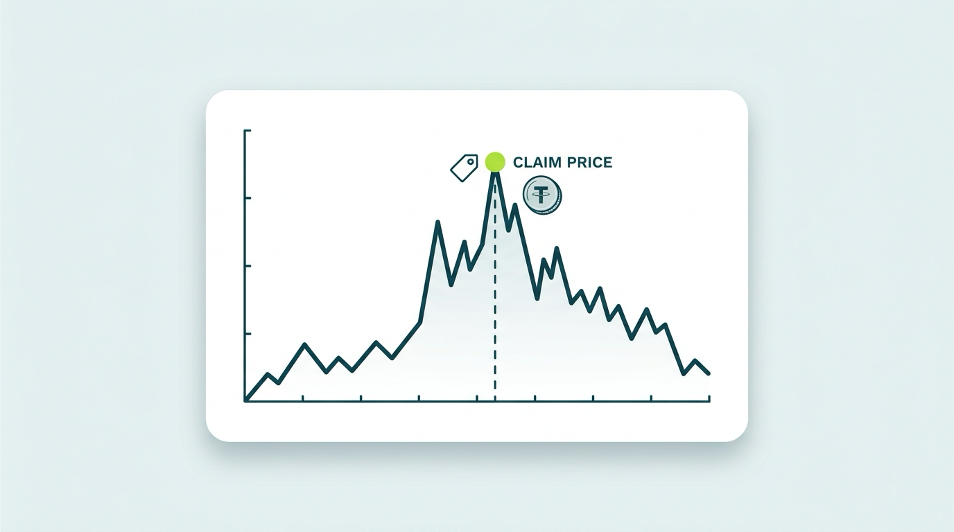 Illustration of valuing an airdrop at the claim moment on a volatile launch-day price chart