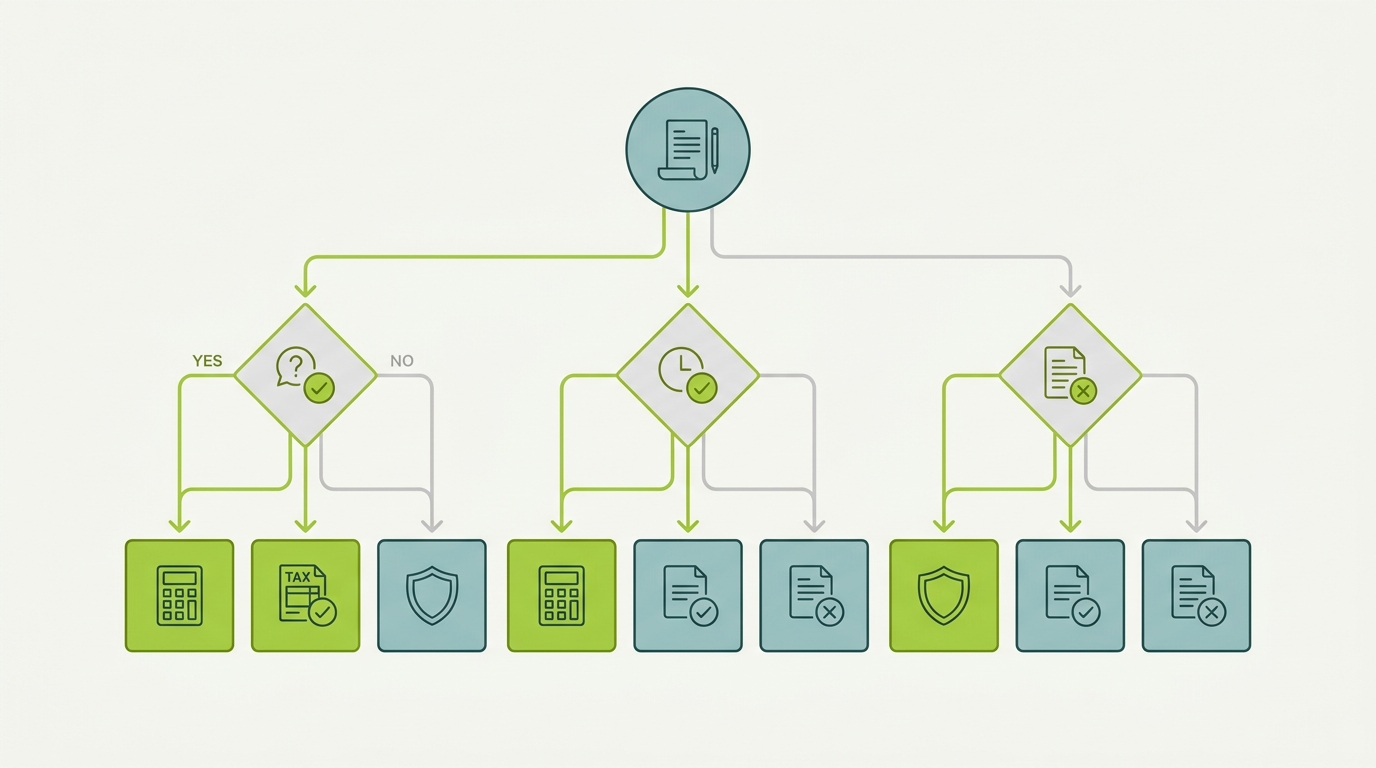 Decision flowchart showing whether a crypto action triggers tax