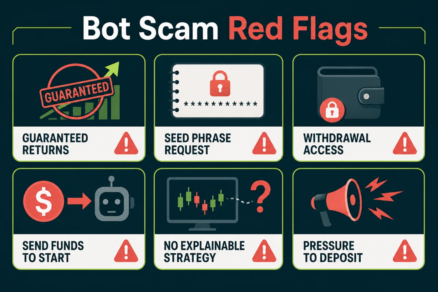 Six warning signs of an AI crypto trading bot scam