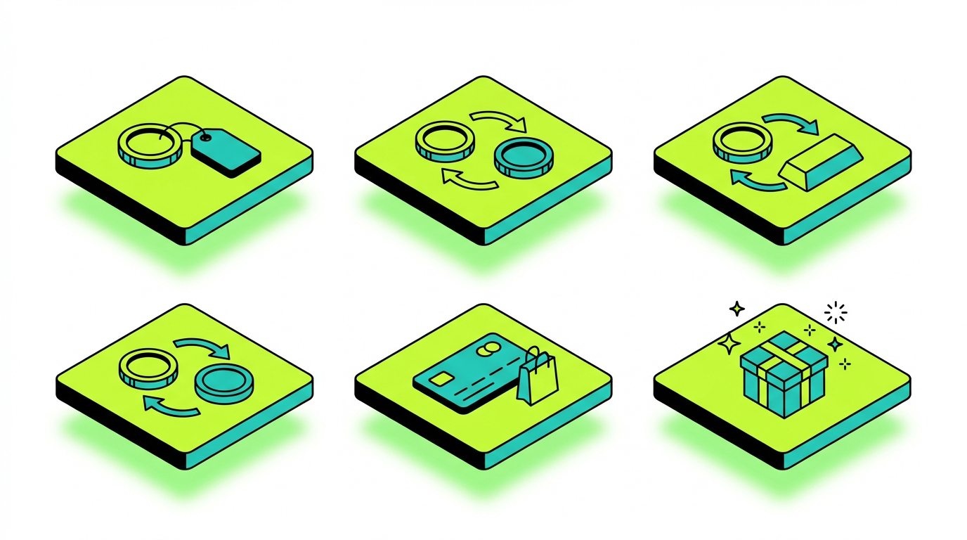 Grid of taxable Uphold events: selling crypto, crypto-to-crypto trades, crypto-to-metal conversions, stablecoin trades, debit card spending, and reward income
