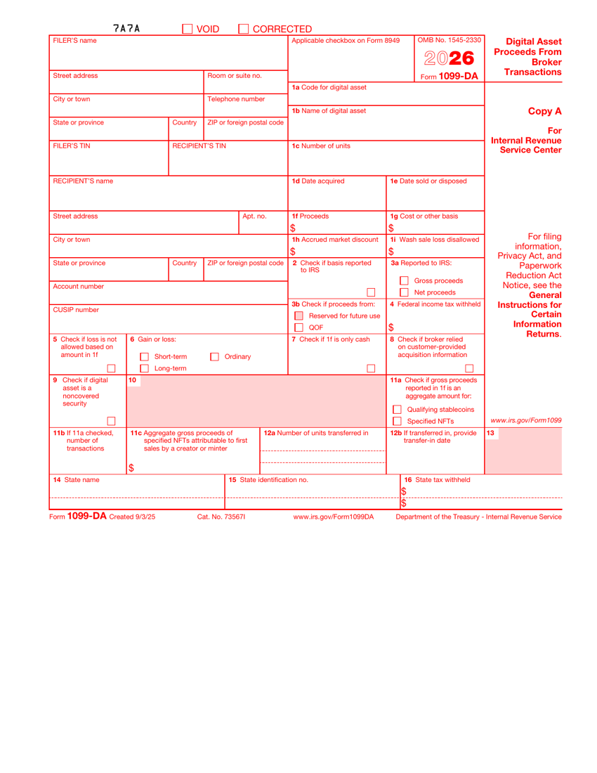 IRS Form 1099-DA, Digital Asset Proceeds From Broker Transactions
