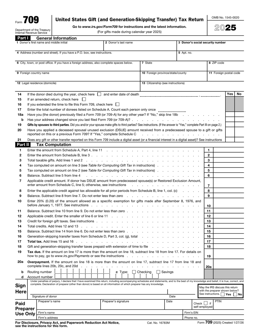 IRS Form 709, United States Gift (and Generation-Skipping Transfer) Tax Return