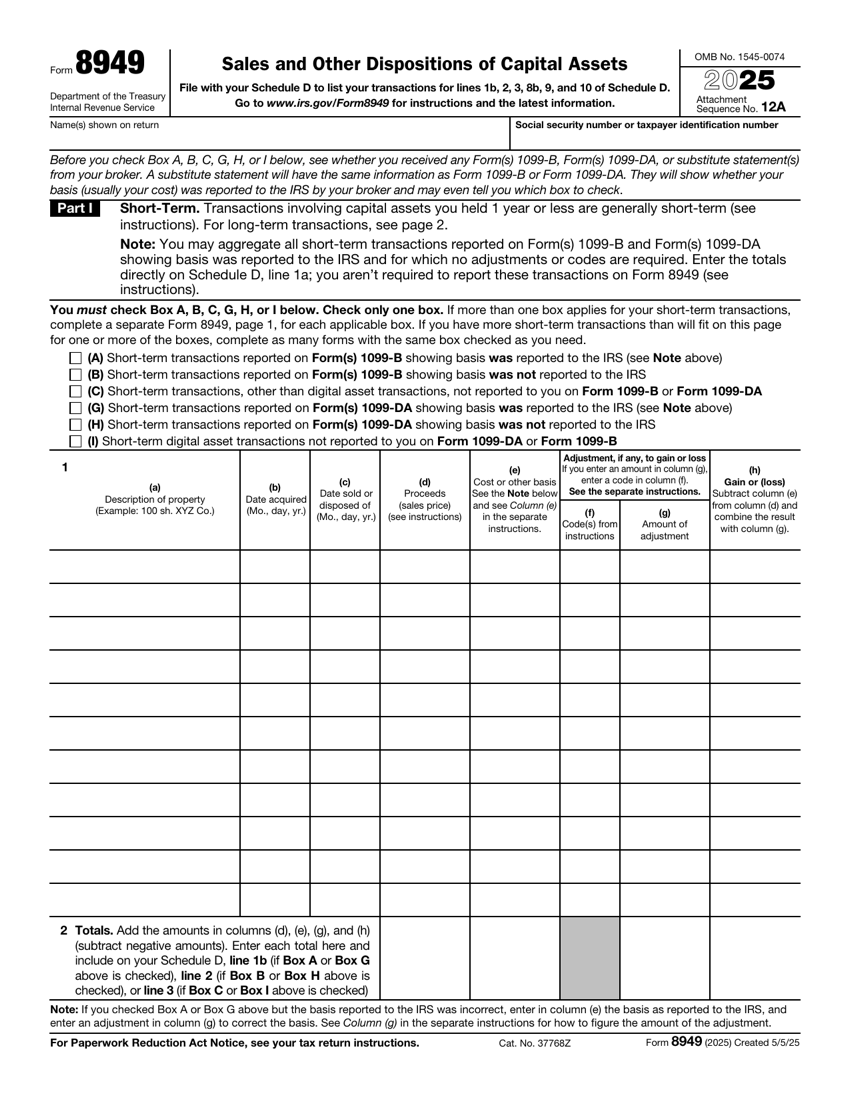 Crypto tax Form 8949, the IRS form for sales and other dispositions of capital assets