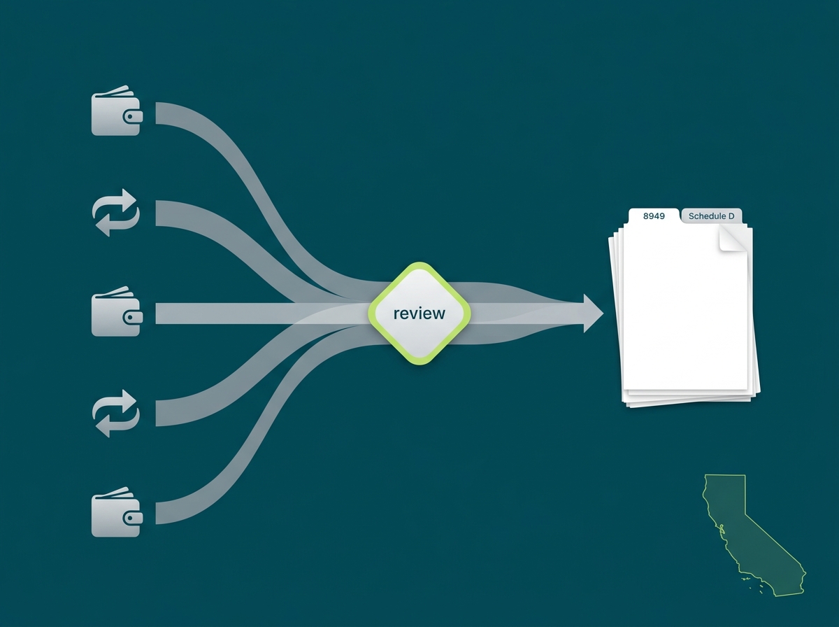 California crypto tax professional flow illustration
