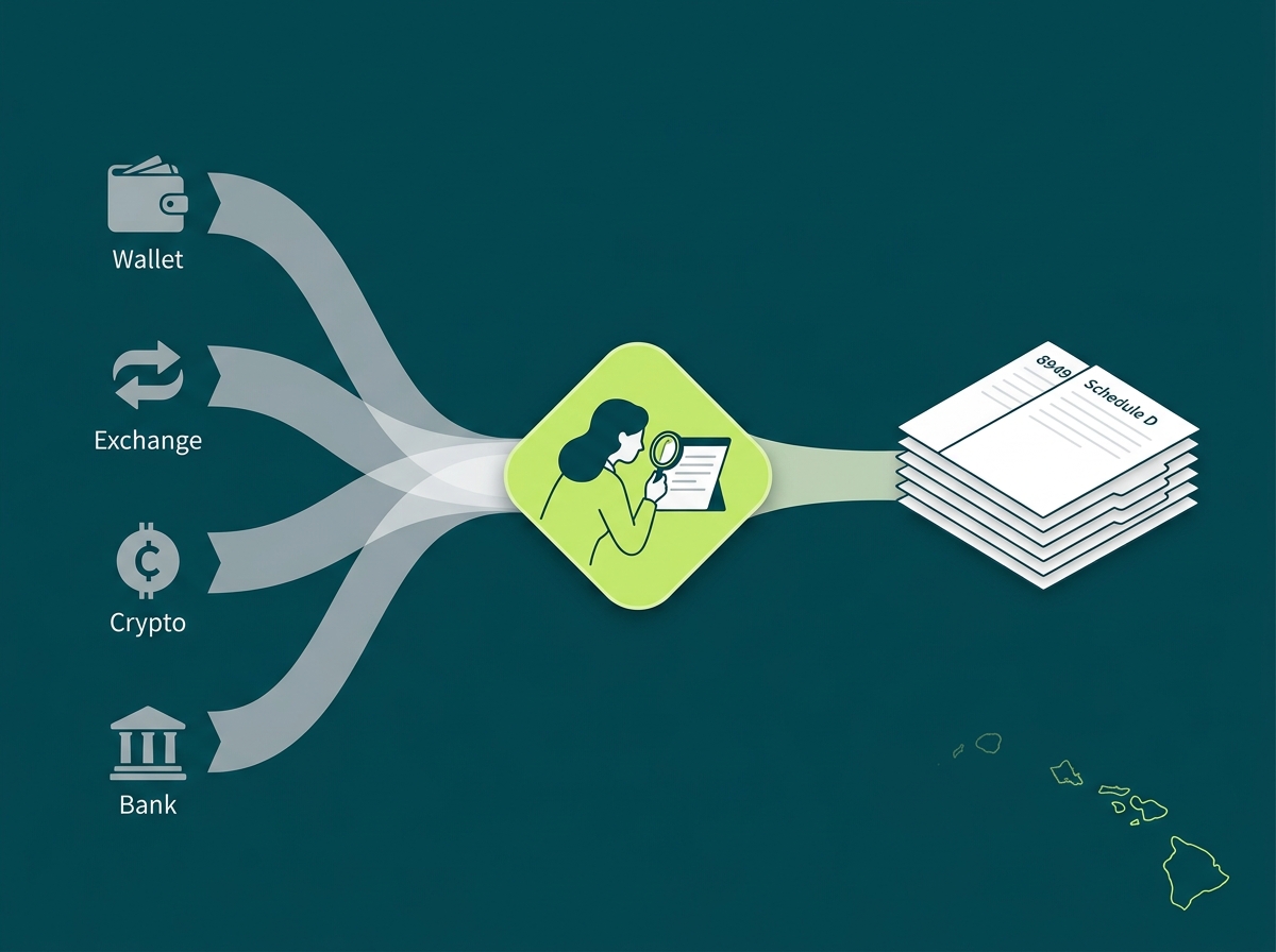 Hawaii crypto tax professional flow illustration