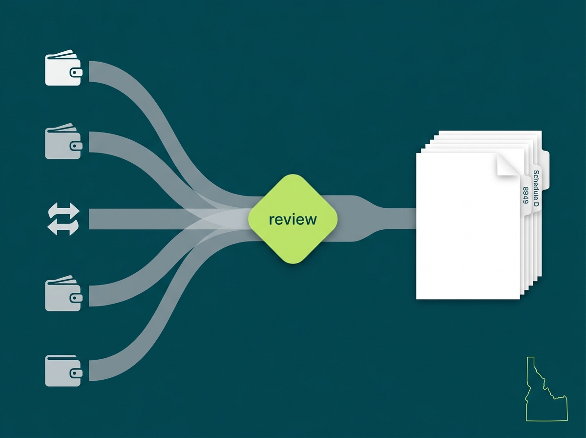 Idaho crypto tax professional flow illustration