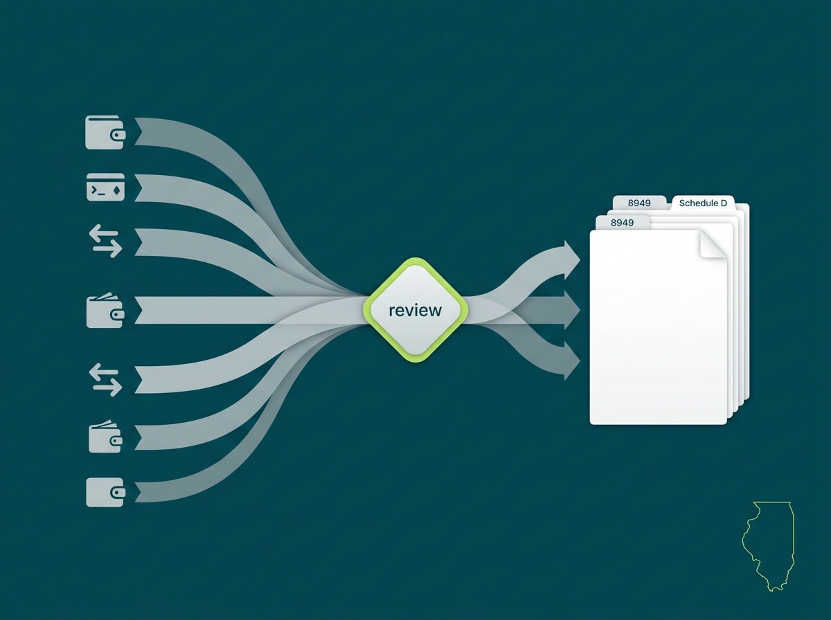 Illinois crypto tax professional flow illustration