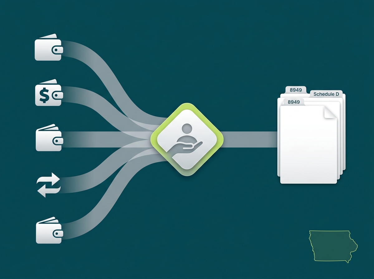 Iowa crypto tax professional flow illustration