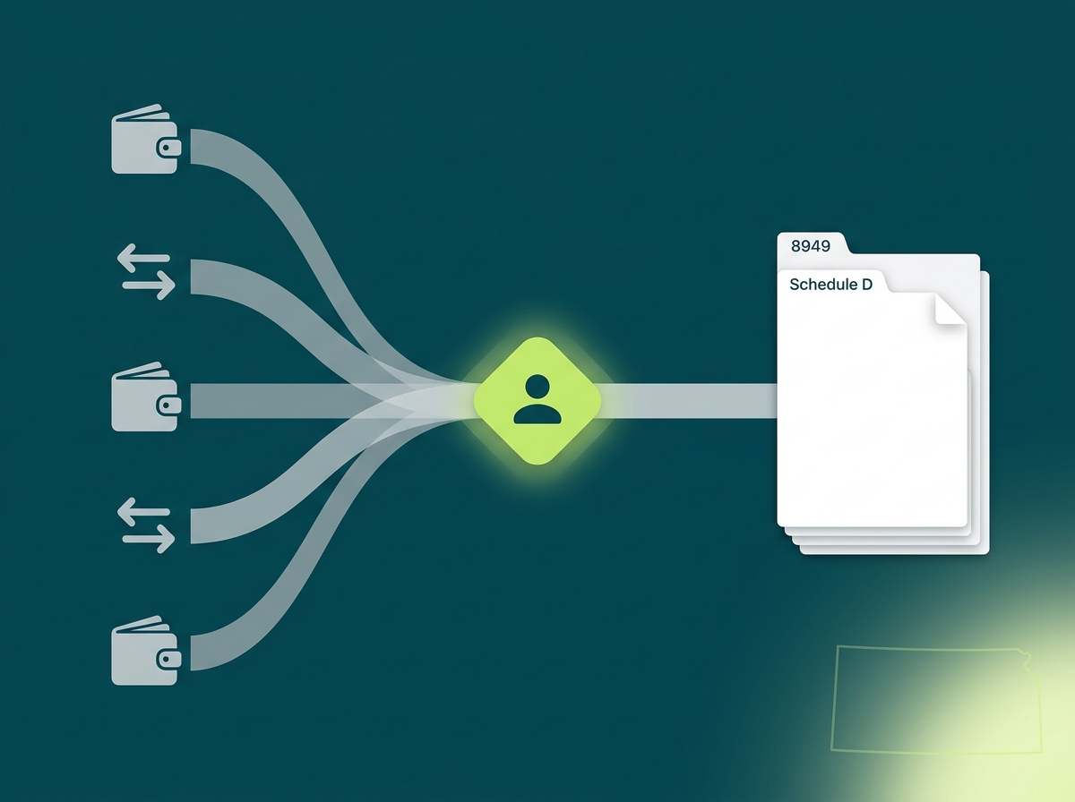 Kansas crypto tax professional flow illustration