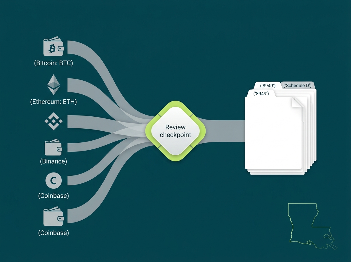 Louisiana crypto tax professional flow illustration