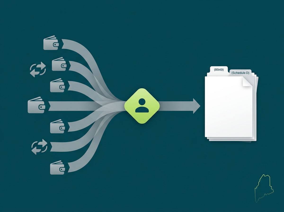 Maine crypto tax professional flow illustration