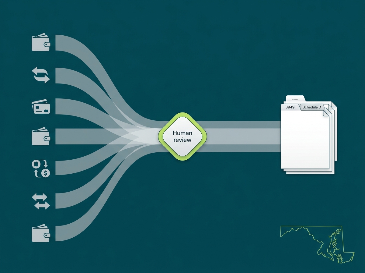 Maryland crypto tax professional flow illustration