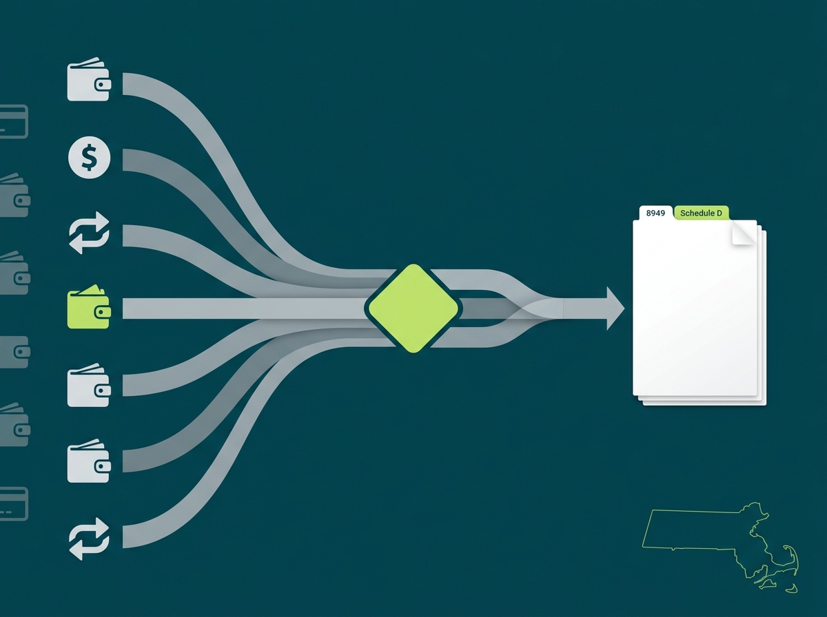 Massachusetts crypto tax professional flow illustration