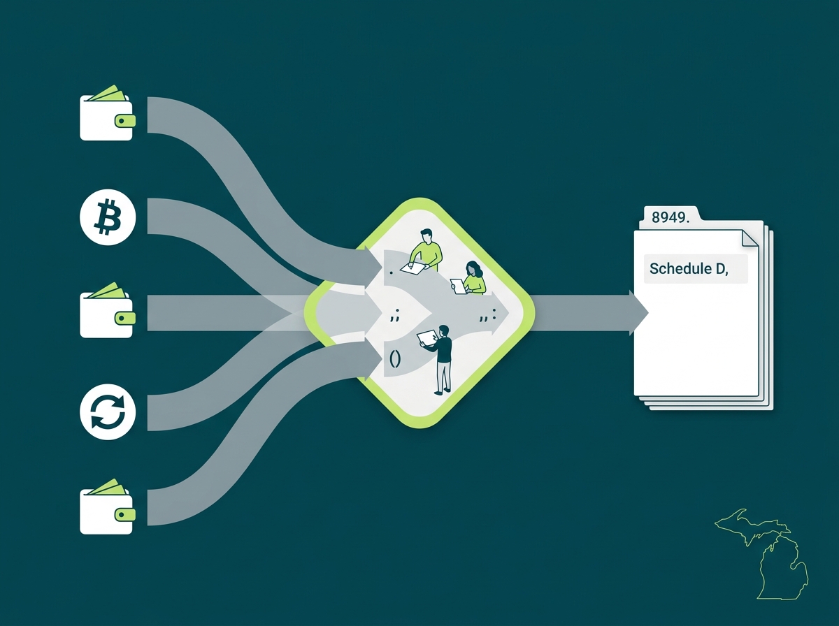 Michigan crypto tax professional flow illustration