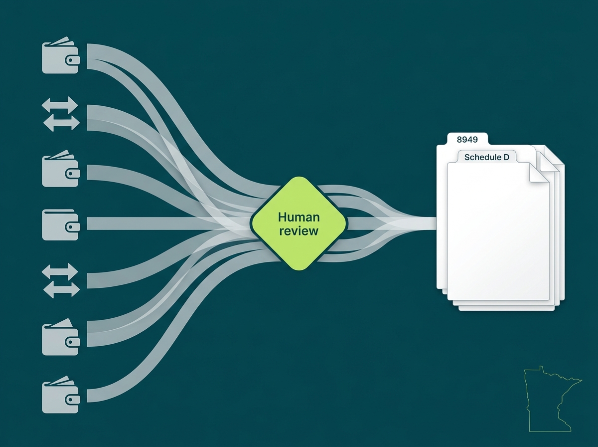 Minnesota crypto tax professional flow illustration