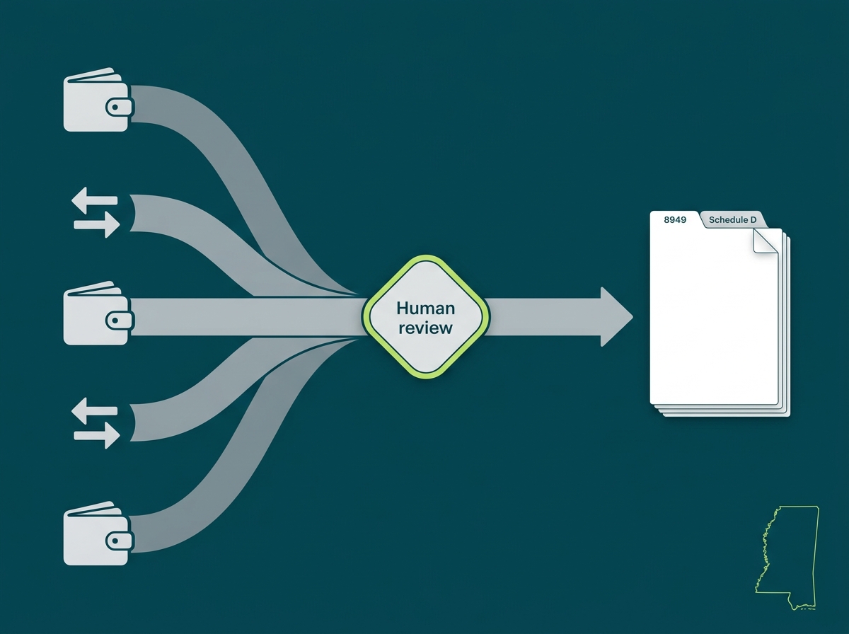Mississippi crypto tax professional flow illustration