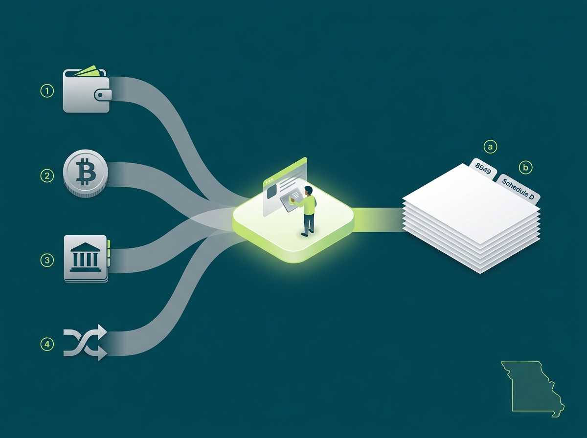 Missouri crypto tax professional flow illustration