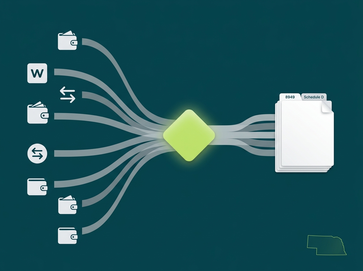 Nebraska crypto tax professional flow illustration