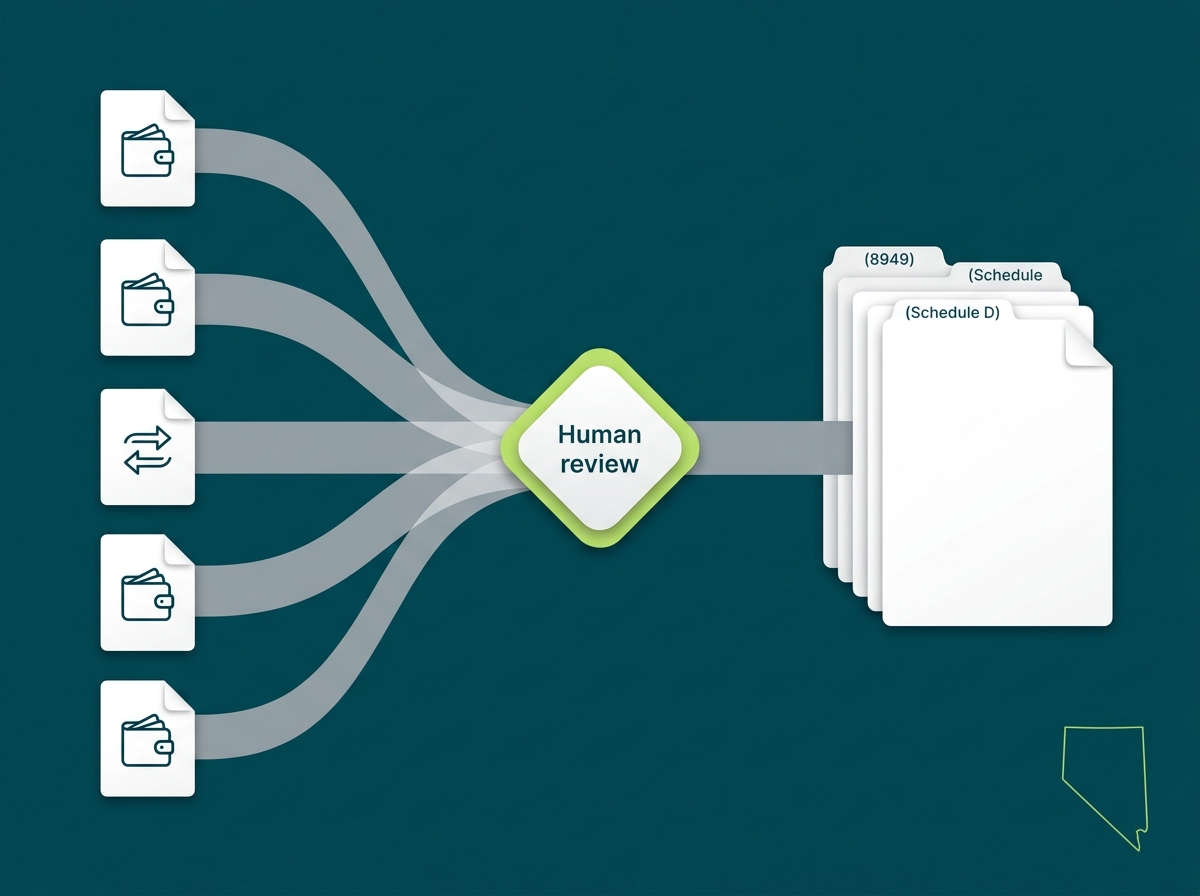 Nevada crypto tax professional flow illustration