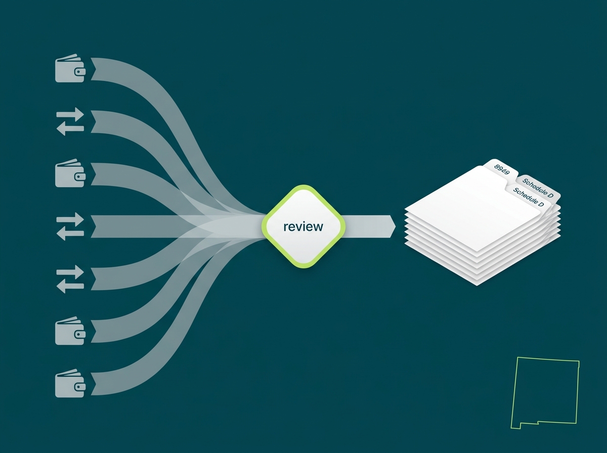 New Mexico crypto tax professional flow illustration
