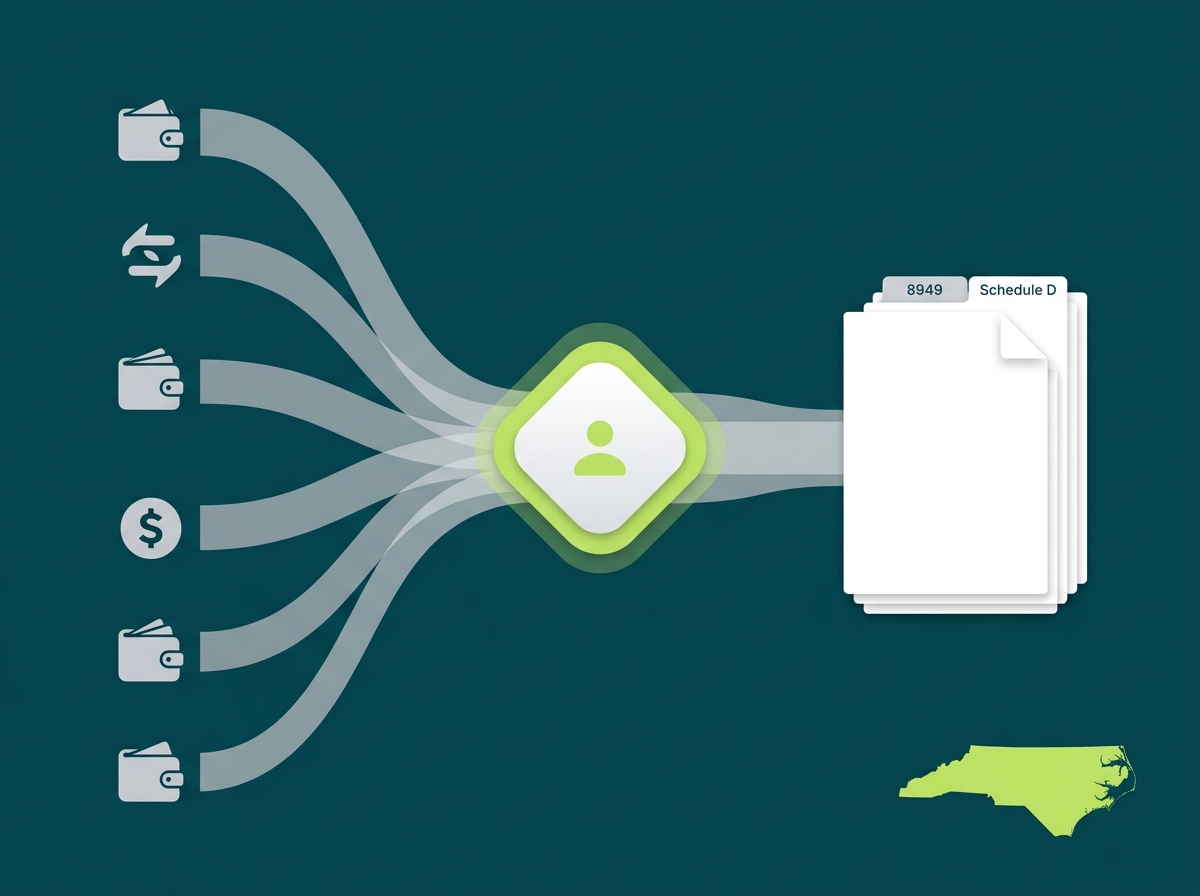North Carolina crypto tax professional flow illustration