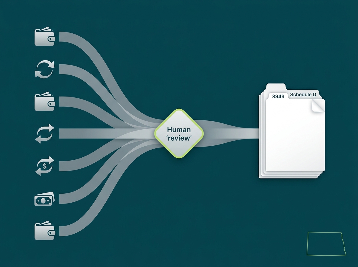 North Dakota crypto tax professional flow illustration