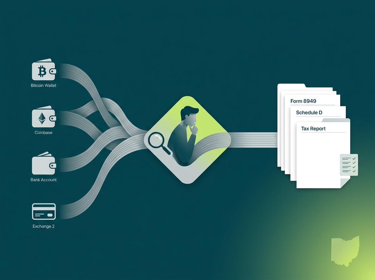 Ohio crypto tax professional flow illustration
