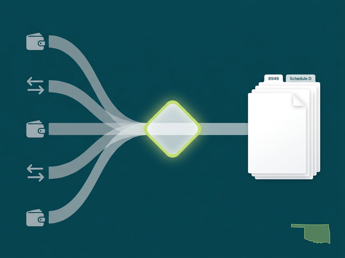 Oklahoma crypto tax professional flow illustration