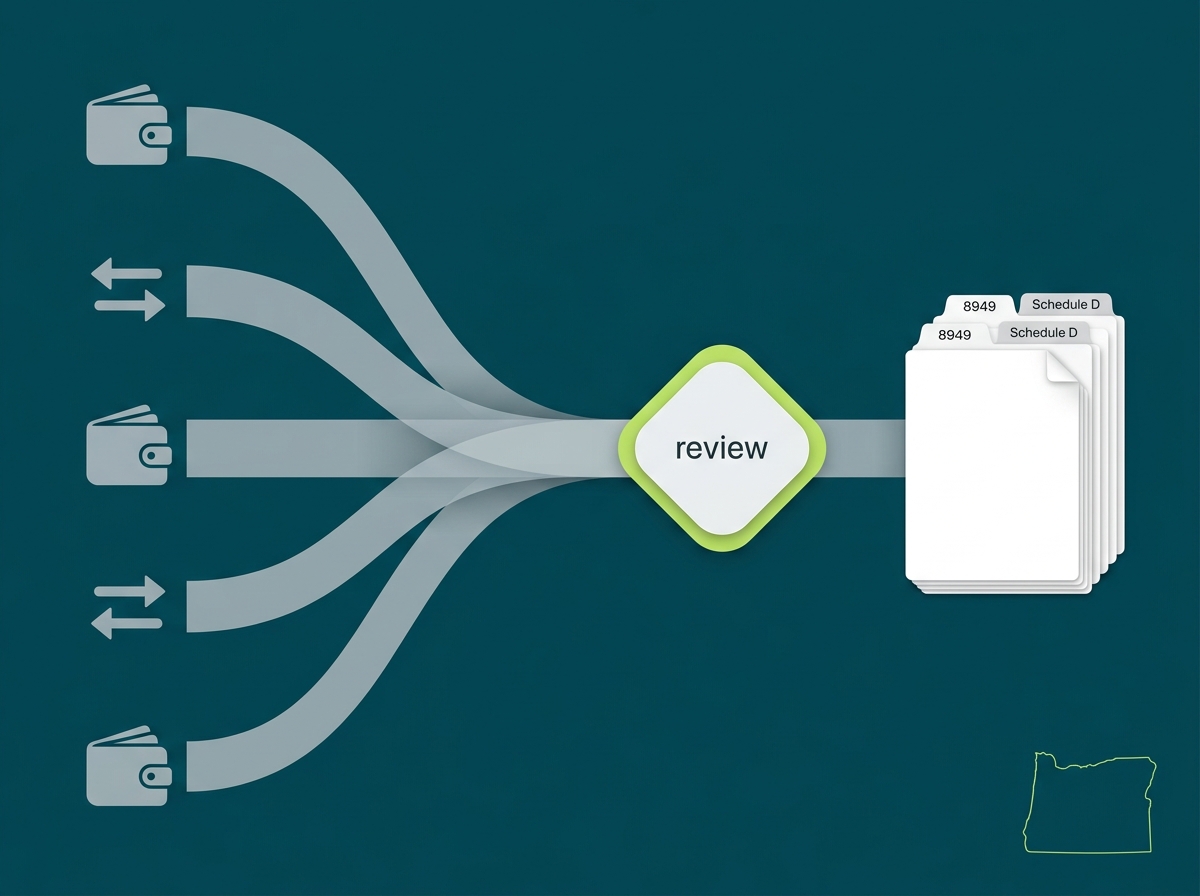 Oregon crypto tax professional flow illustration