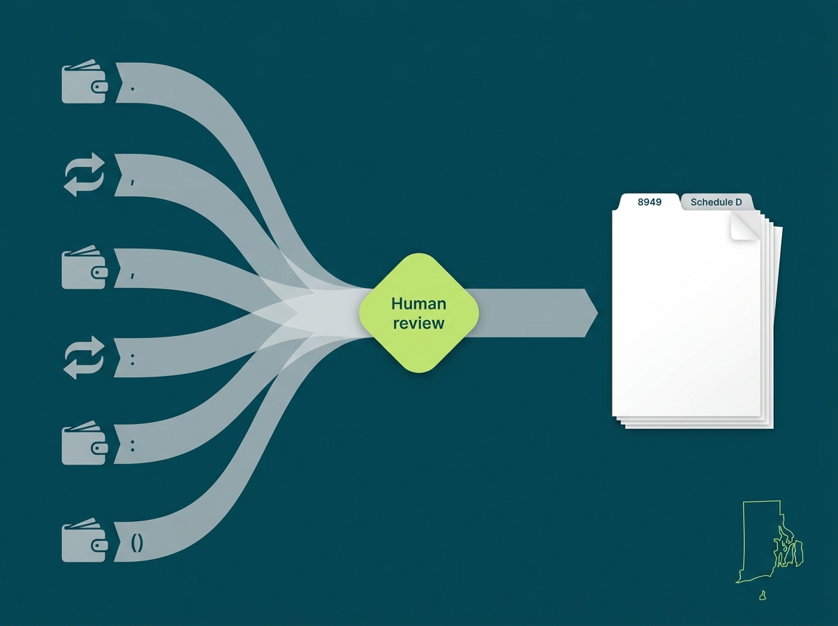 Rhode Island crypto tax professional flow illustration