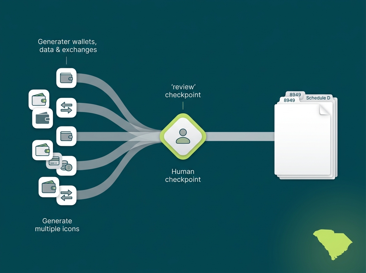 South Carolina crypto tax professional flow illustration