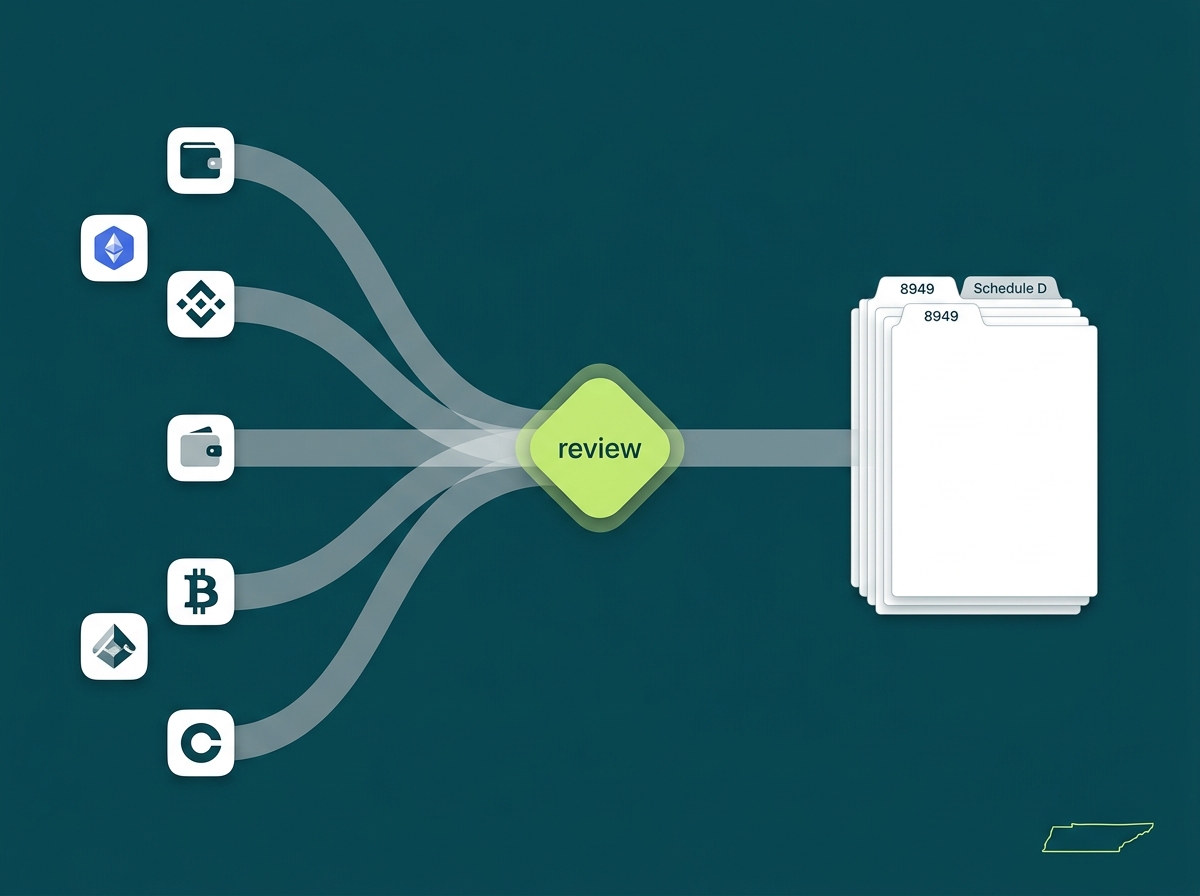 Tennessee crypto tax professional flow illustration