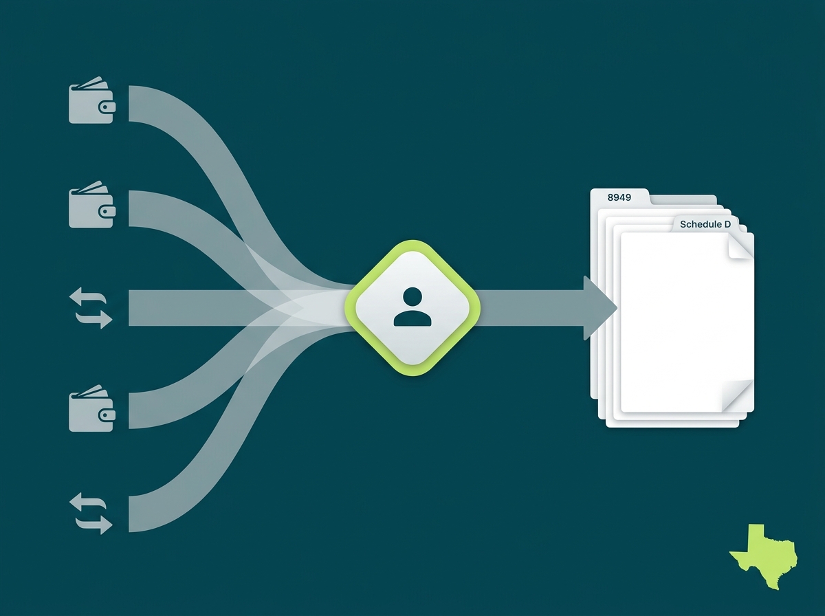 Texas crypto tax professional flow illustration