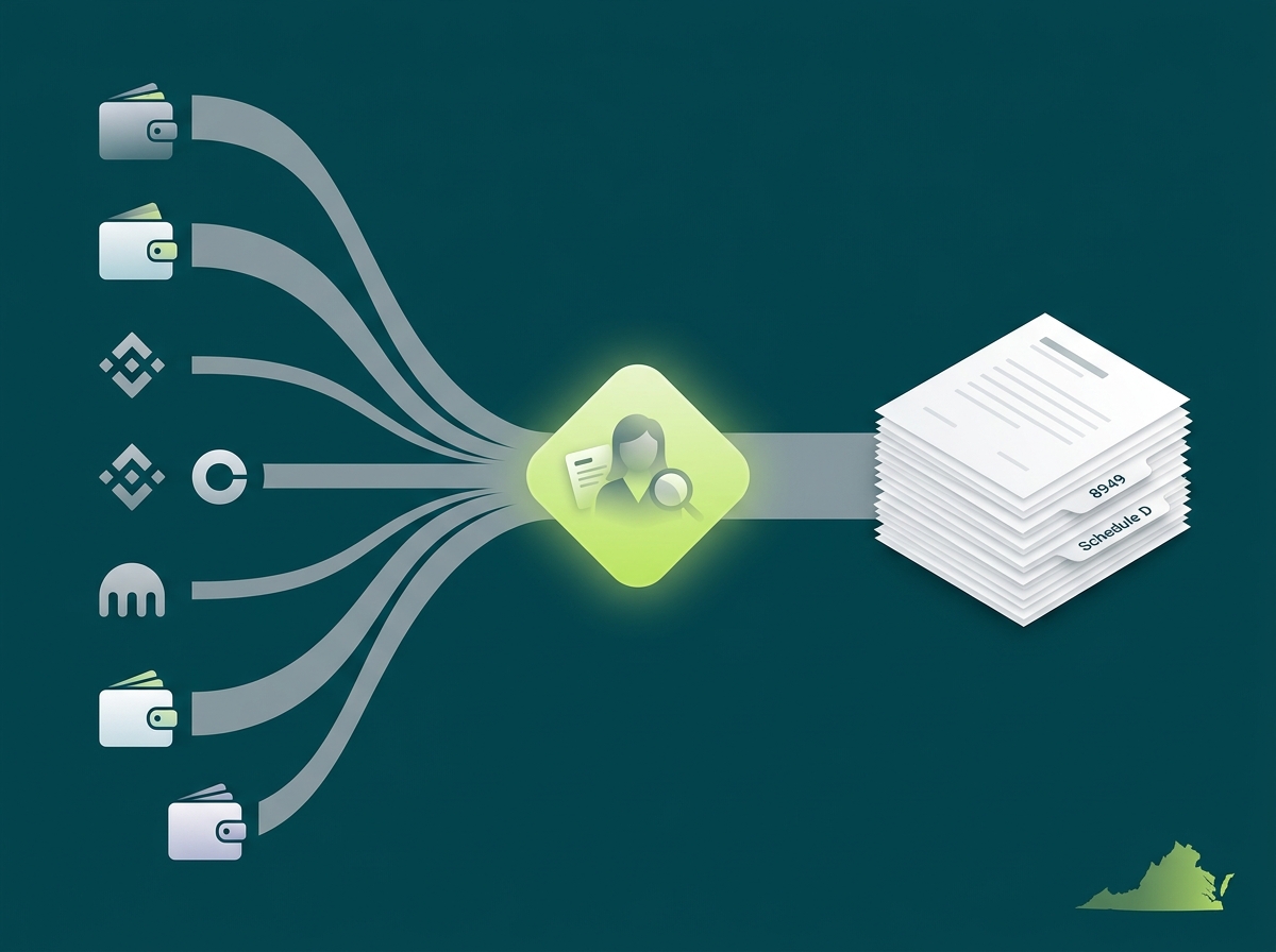 Virginia crypto tax professional flow illustration