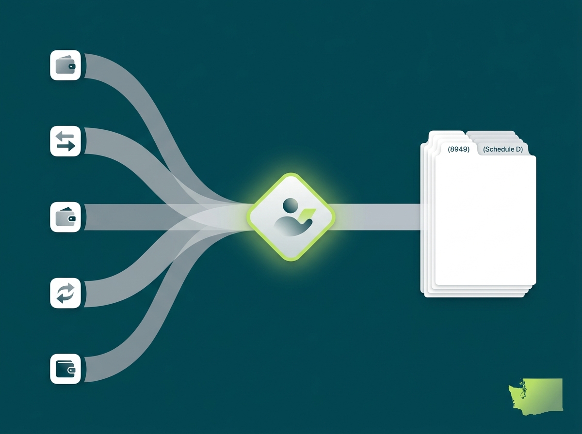 Washington crypto tax professional flow illustration